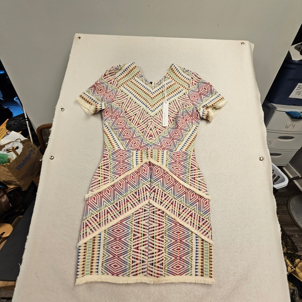 Adelyn‎ Rae Multi Color Geometric Tribal Fringe Mini Dress Size L NWT ARTSY